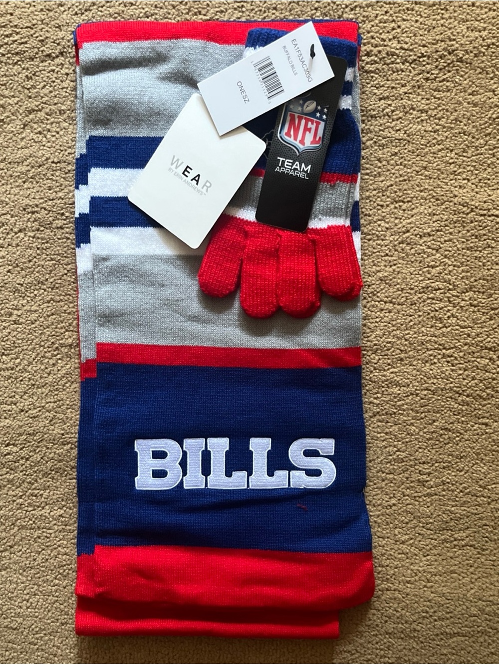NFL Bills Knit Scarf and Gloves Set in Blue, Red, Gray, White